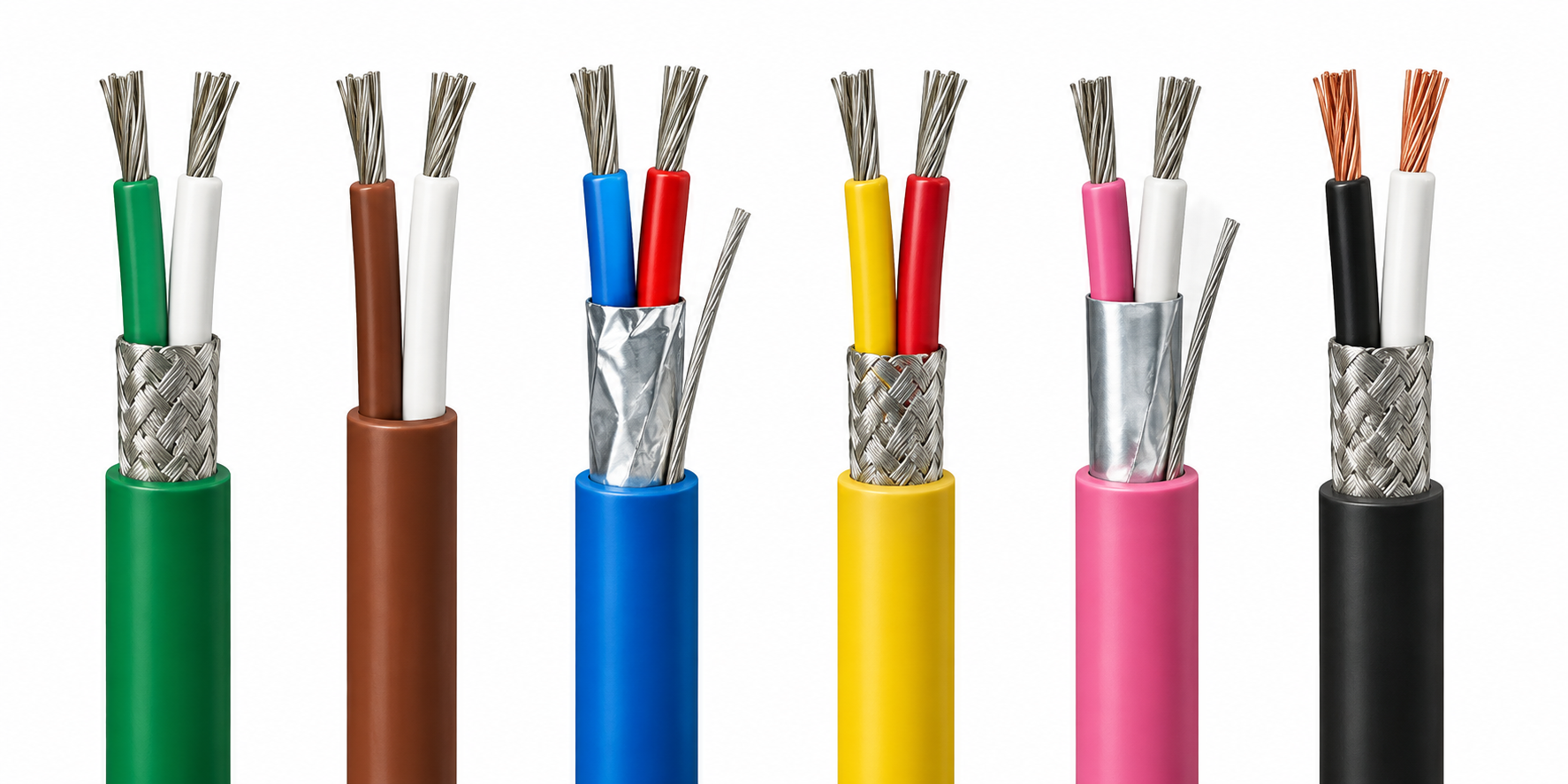 Representative AI-generated illustration of compensating cable constructions; not an official HELUKABEL product photograph