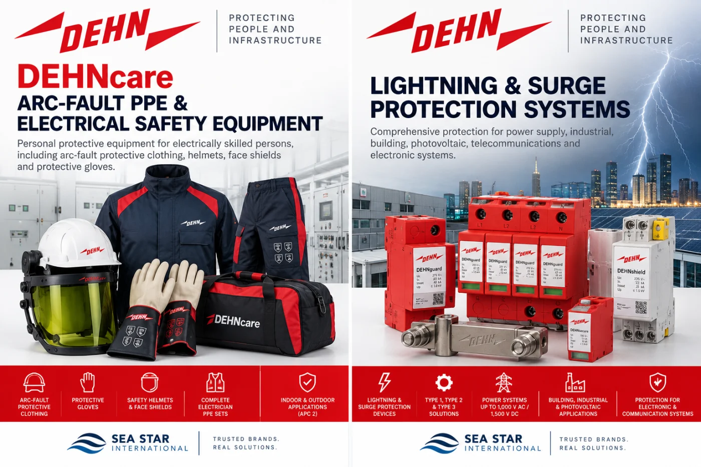 Sea Star catalogue illustration – DEHNcare arc-fault PPE and electrical safety equipment