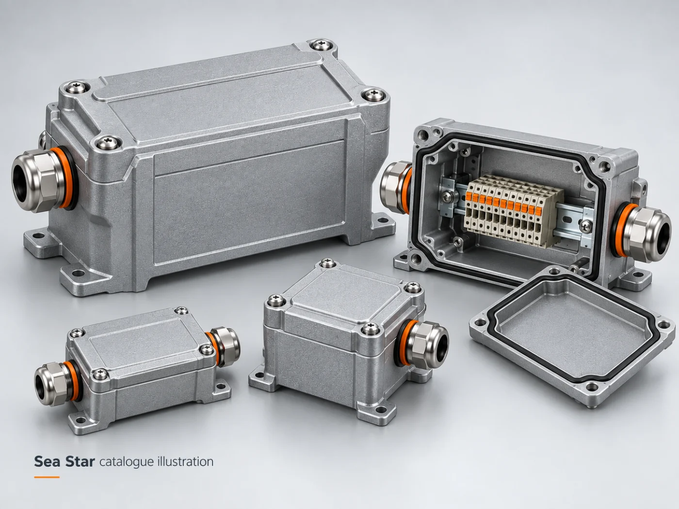 Sea Star catalogue illustration – Weidmüller Klippon K aluminium Ex enclosures